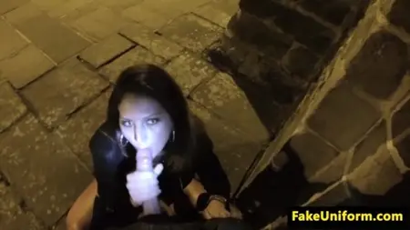 Мент трахает проститутку на ночной улице